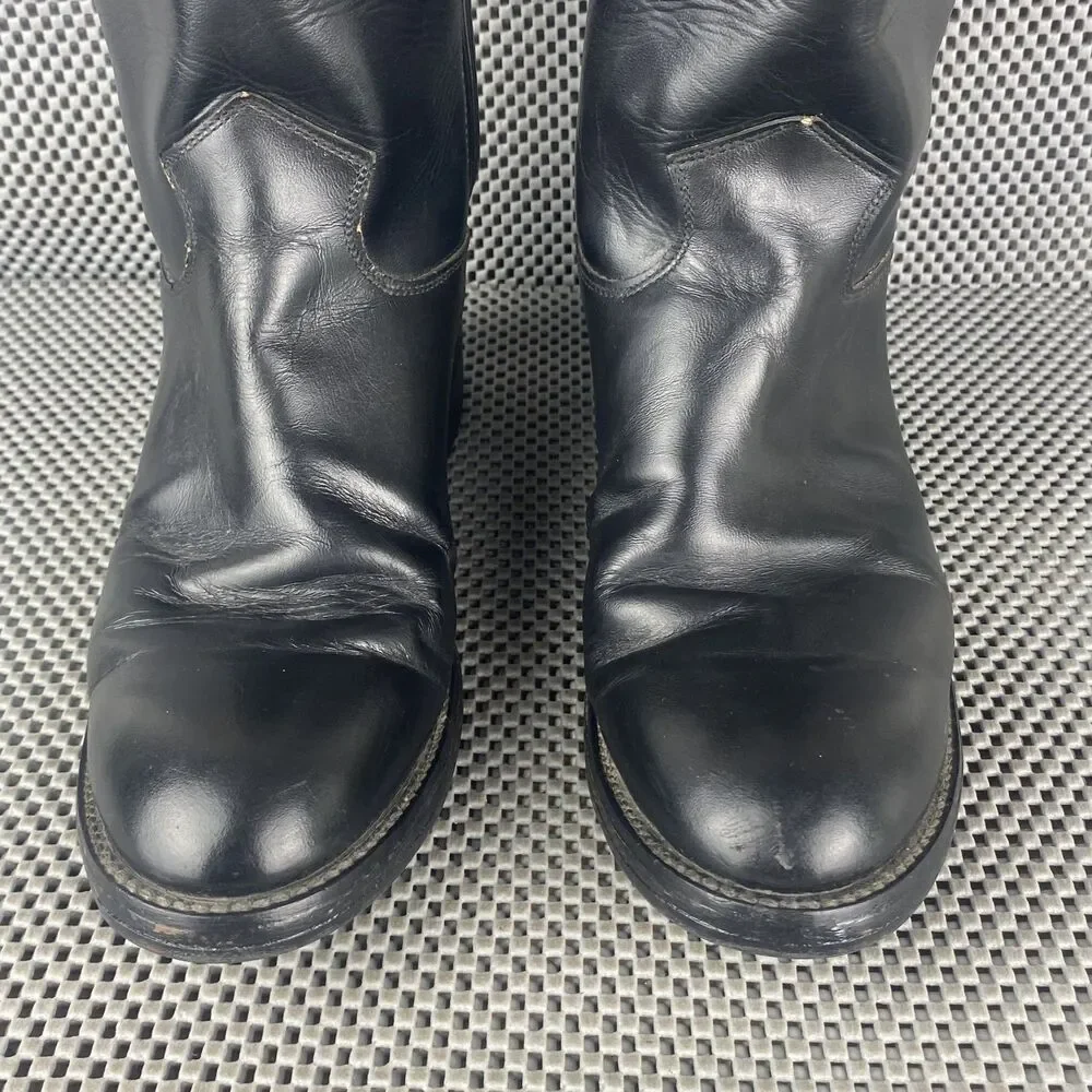 Justin Roper Cowboy Boots Mens 5.5 D Womens 7 Black Leather Pull On Western 3702